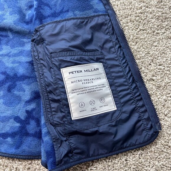 Peter Millar Mens Large Golf Vest Crown Micro Shearling Fleece Camo Print Blue - Picture 9 of 11
